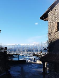 un groupe de bateaux amarrés dans un port de plaisance dans l'établissement Appartement avec balcon vue montagne à Bellevaux, à Bellevaux