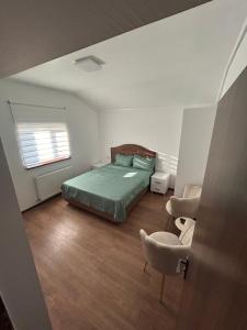 a bedroom with a bed and a chair in it at Vila La Nașu in Techirghiol