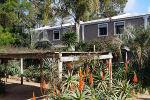 a house with a garden with orange flowers at Posada del Corumbá in La Paloma