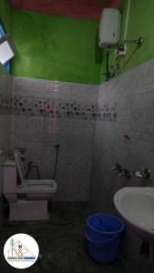 a bathroom with a sink and a toilet and a sink at View Porjoton Mairung Gaon Homestay in Rishop