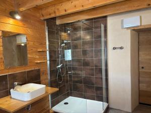 a bathroom with a shower and a sink at Charmante maison cévenole in Aumessas +9 photos
