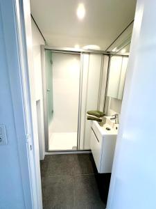 un baño con ducha y lavabo en K Sunrise, en Ostende