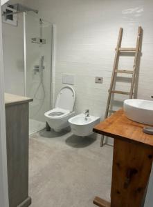 a bathroom with a toilet and a sink and a ladder at MEA sul lago in Brienno +14 photos