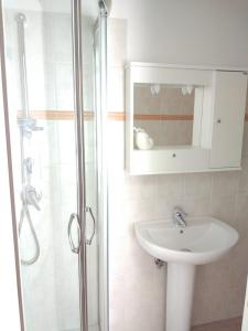 a bathroom with a sink and a shower at Hotel Le Onde in Terracina