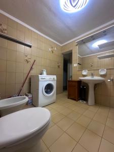a bathroom with a washing machine and a sink at Oma Nani in Campitello di Fassa