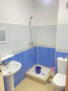 a bathroom with a shower and a toilet and a sink at Appt près Aéroport Tanger et centre transportation pub in Tangier