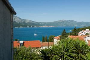 a view of a large body of water with a boat at Apartment and rooms Jurišić in Korčula