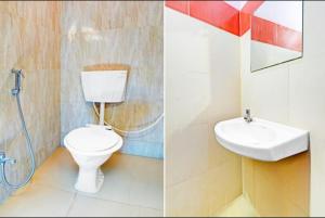 Dos imágenes de un baño con inodoro y lavabo. en MOONLIGHT Inn, en Hyderabad