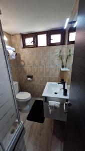 a bathroom with a sink and a toilet and windows at Serendipia 52 in Suances +14 photos