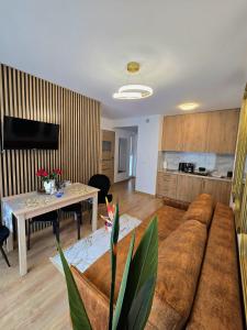 Kuchyň nebo kuchyňský kout v ubytování Cicha 12 18a2 Apartament The Royal Suite Górski z garażem podziemnym w centrum