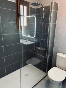 a bathroom with a shower with a toilet and a sink at L'oliveraie in Correns +8 photos