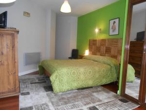 a bedroom with a bed and a green wall at Hotel Canton in San Vicente de la Barquera