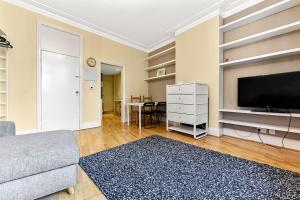 a living room with a flat screen tv and a couch at Charming Modern 1bedroomFlat in the Heart Richmond in Richmond