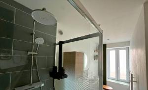 a bathroom with a shower with a mirror at Le Chti nid d'Opale in Boulogne-sur-Mer