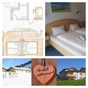 een collage van foto's van een bed en een kruis bij Zeffererhof in Schladming