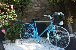 a blue bike is parked next to some flowers at Casa Mar da Vila in Noya
