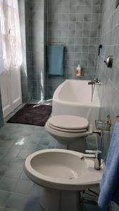 a bathroom with a toilet and a bath tub at Casa storica di Sant'Andrea by Italita in Calamandrana