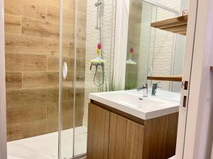 a bathroom with a sink and a shower at Magnifique T3 en plein centre ville de Poitiers in Poitiers