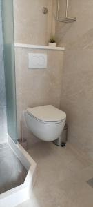 a bathroom with a toilet and a glass shower at Apartment Eva in Murter +12 photos