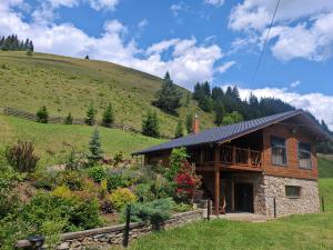 a log cabin on a hill with a garden at Ryan's Cabin in Huisurez