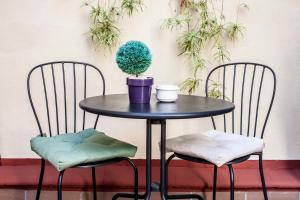 two chairs and a table with a plant on it at Hostal Boutique Khronos in Barcelona