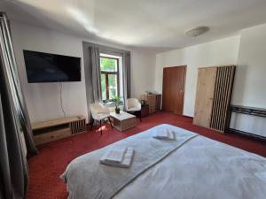 Posteľ alebo postele v izbe v ubytovaní Apartamenty Amadeus