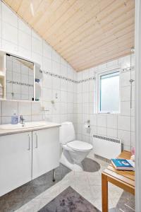 a bathroom with a toilet and a sink and a tub at R963-Rodvig-Skovstumperne-3 in Rødvig