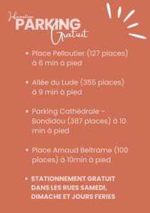 a menu for a parking mart with the names of the pizzas at Le Phoenix - T3 Centre Ville Clim in Albi