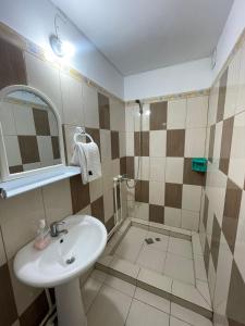 a bathroom with a sink and a shower at Vila Pajura in Costinesti