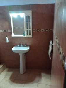 a bathroom with a sink and a mirror at Lodemabel in Bragado