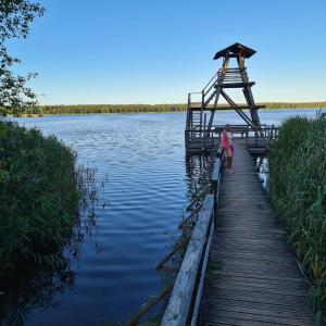 a woman standing on a bridge over a body of water at Vacation by the sea in Lapmežciems +14 photos