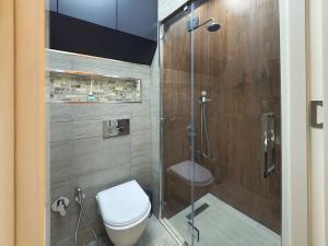 バクーにあるMelissa - Cozy & Great Location in Baku!のトイレとガラスのシャワー付きのバスルーム +31枚の写真