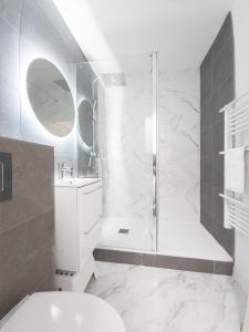 ein Badezimmer mit Dusche, Toilette und Waschbecken in der Unterkunft Sweet-Thermal Amnéville loisir, parking gratuit in Amnéville