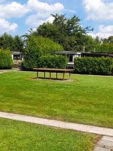 a picnic table sitting in a field of grass at Chalet B2 in Westergeest