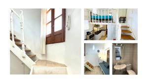 three different pictures of a staircase in a room at Hidden Gem at Kiani Beach in Kalyves