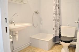 a white bathroom with a toilet and a sink at Joli studio cabine à 500m plages in Cavalaire-sur-Mer