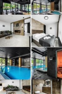 eine Serie von vier Bildern eines Swimmingpools in der Unterkunft PLATiNIUM HOUSE & SPA BASEN-SAUNA CENTRUM in Lublin