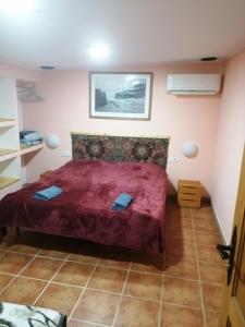 sypialnia z czerwonym łóżkiem w pokoju w obiekcie Casa ecologica, autosuficiente en Lomo Blanco, dentro de una casa rodeada de naturaleza w mieście San Juan de la Rambla