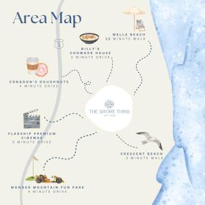 a map of an area map of a beach at 2-Min Walk to Beach Large Deck with Outdoor Sofas in Wells