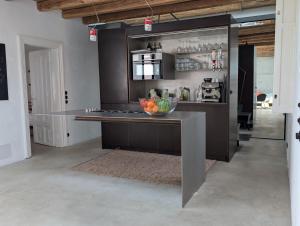 a kitchen with a counter with a bowl of fruit on it at endless summer lodge in Frauenkirchen +12 photos