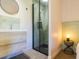 a bathroom with a shower and a sink at Grande maison de campagne rénovée avec parking et espace détente - FR-1-306-1303 in Malville +26 photos