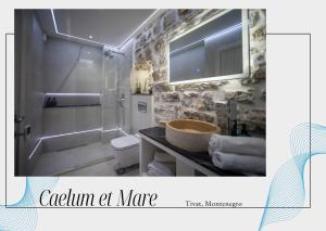 Un baño con ducha, inodoro y lavabo. en Caelum Et Mare, en Donja Lastva