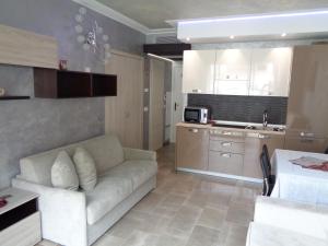 ein Wohnzimmer mit einem Sofa und einer Küche in der Unterkunft Studio Le Marly in Menton