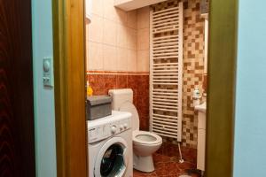 a bathroom with a washing machine and a toilet at Gradina Stan na Dan in Doboj +45 photos