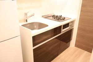 a kitchen with a sink and a stove at EveryNet Shinjuku by Tranova in Tokyo