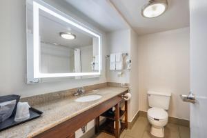 a bathroom with a sink and a toilet and a mirror at Comfort Inn & Suites Cookeville in Cookeville +29 photos