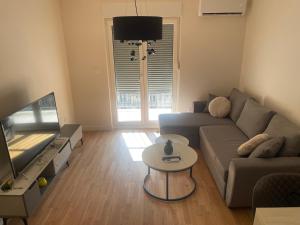 ein Wohnzimmer mit Couch und Flachbildfernseher in der Unterkunft Alex 2210 in Podgorica