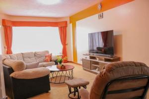 a living room with a couch and a tv at Patty in Nairobi +14 photos