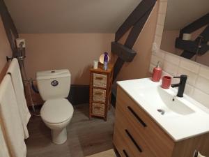 a bathroom with a toilet and a sink at la passerelle in Maurs