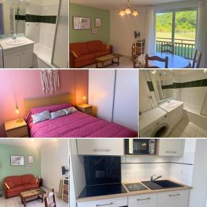 a collage of photos of a bedroom and a bathroom at Vintage - Calme - Elégant - Terrasse in Saint-Paul-lès-Dax